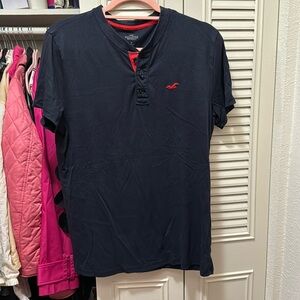 HOLLISTER MENS NAVY BLUE BUTTON SHIRT SIZE M